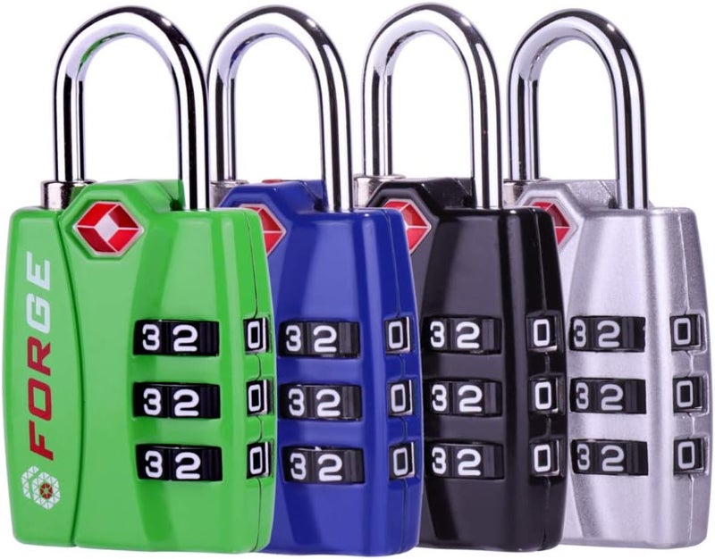 Forge Luggage Locks TSA Approved 4 Pack 4 Colors, Small Combination Lock with Zinc Alloy Body, Open Alert, Easy Read Dials, for Travel Suitcase, Bag, Backpack, Lockers. - Image 1